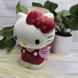 Hello Kitty Red white Ceramic Toilet Brush & Holder By Sanrio nip